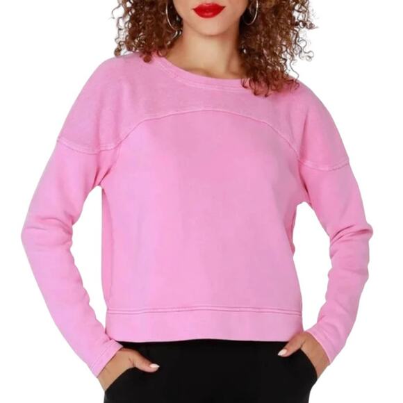 NWT! Bobi Reverse Yoke Cozy Barbie Pink Pullover Sweater - Size Large - Picture 1 of 7